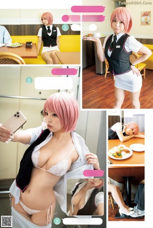 A woman with pink hair is posing for a picture.