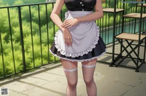 A woman in a maid outfit posing for a picture.