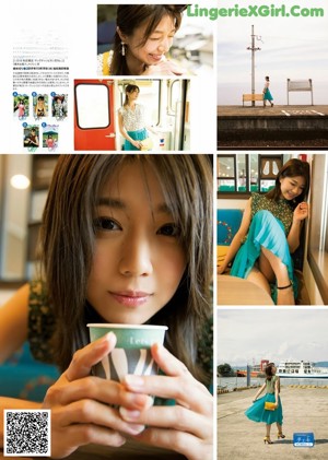 A woman sitting on a train holding a cup of coffee.