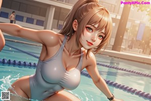 A woman in a black bikini sitting in a pool.